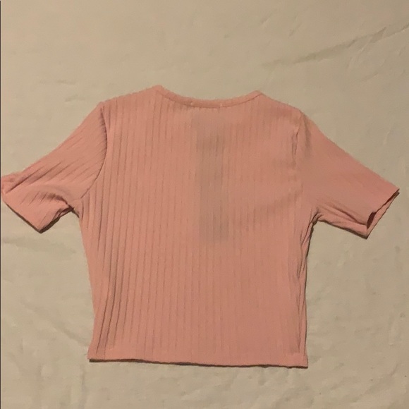 Retro Ribbed  Pink Crop Top - Picture 2 of 2